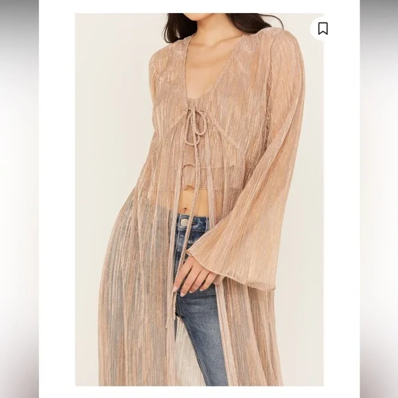 NWT En Crème Women’s Metallic Long Sleeve Duster Kimono and matching top set XL - Picture 2 of 11